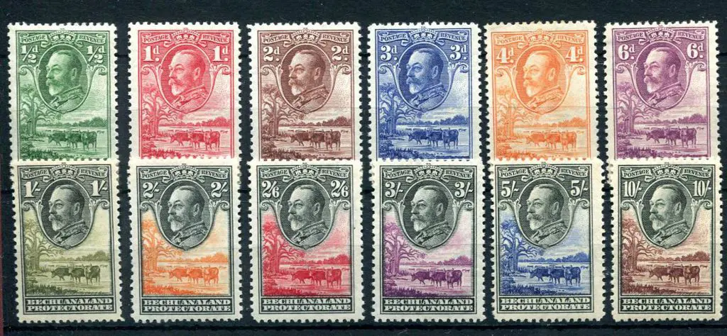 Bechuanaland 1932 KGV Pictorials set to 10/-. 1/- ... Image 1++