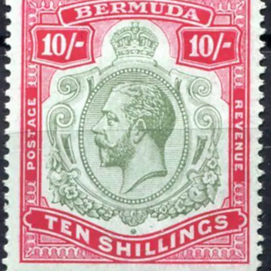 Bermuda 1924/32 10/- green & carmine on pale ...