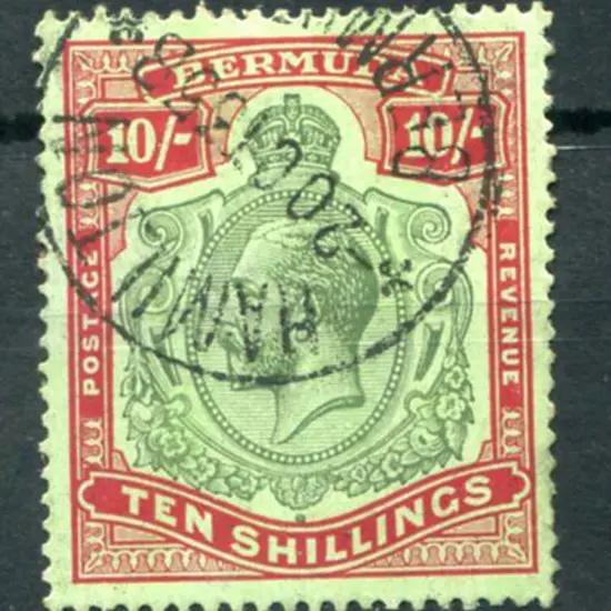 Bermuda 1924/32 10/- green & red on pale emerald, ...