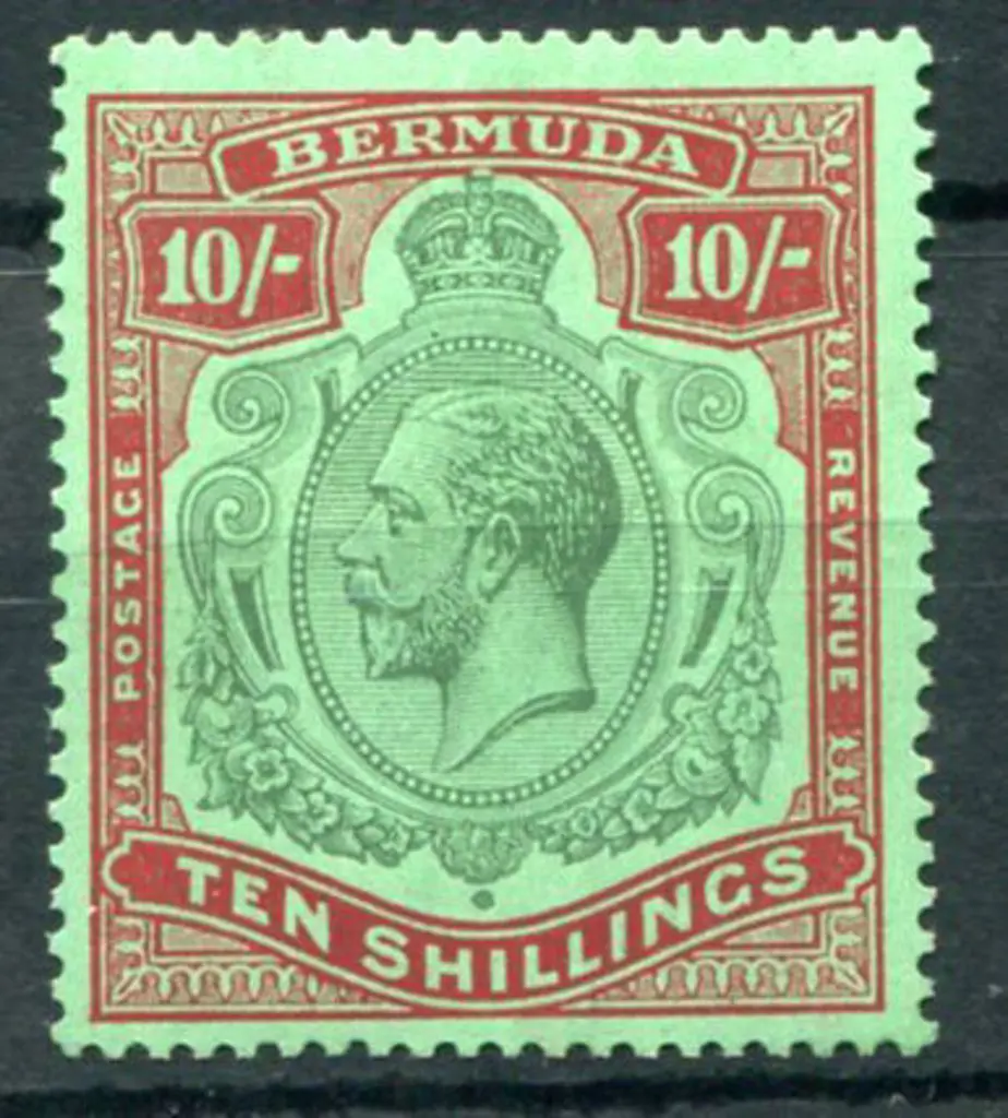 Bermuda 1924/32 10/- green & red deep emerald, ... Image 1++