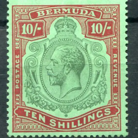 Bermuda 1924/32 10/- green & red deep emerald, ...