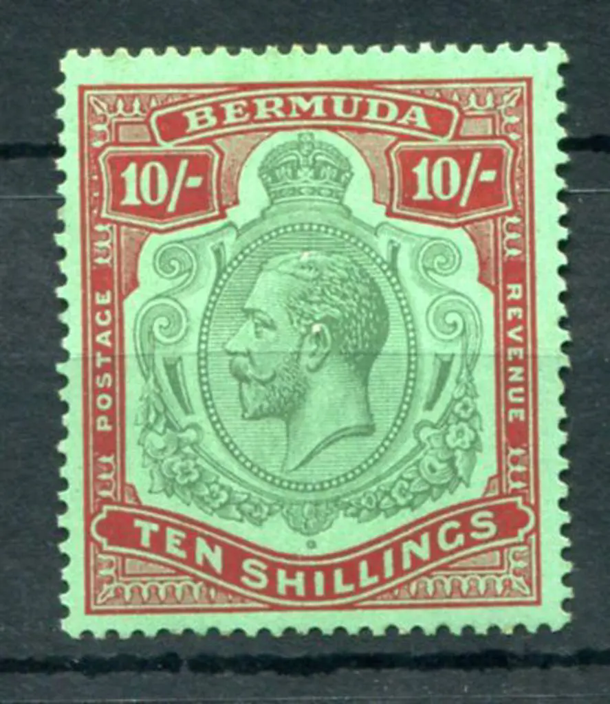 Bermuda 1930 10/- green & red on deep emerald, ... Image 1++