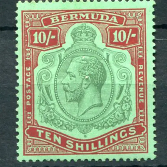 Bermuda 1930 10/- green & red on deep emerald, ...
