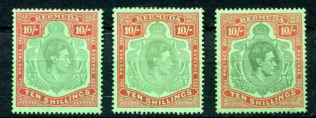 Bermuda 1938/53 10/- bluish-green & deep red on ... Image 1++