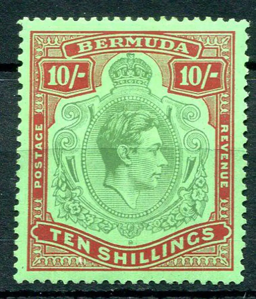 Bermuda 1938/53 10/- green & deep lake on pale ... Image 1++
