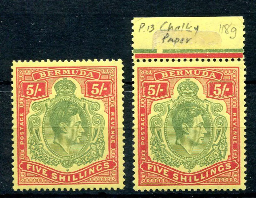Bermuda 1938/53 5/- green & scarlet on yellow KGVI ... Image 1++