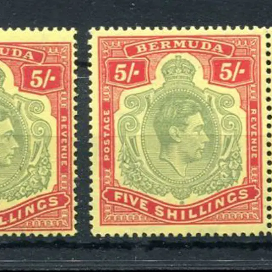 Bermuda 1938/53 5/- KGVI selection with SG 118a, ...