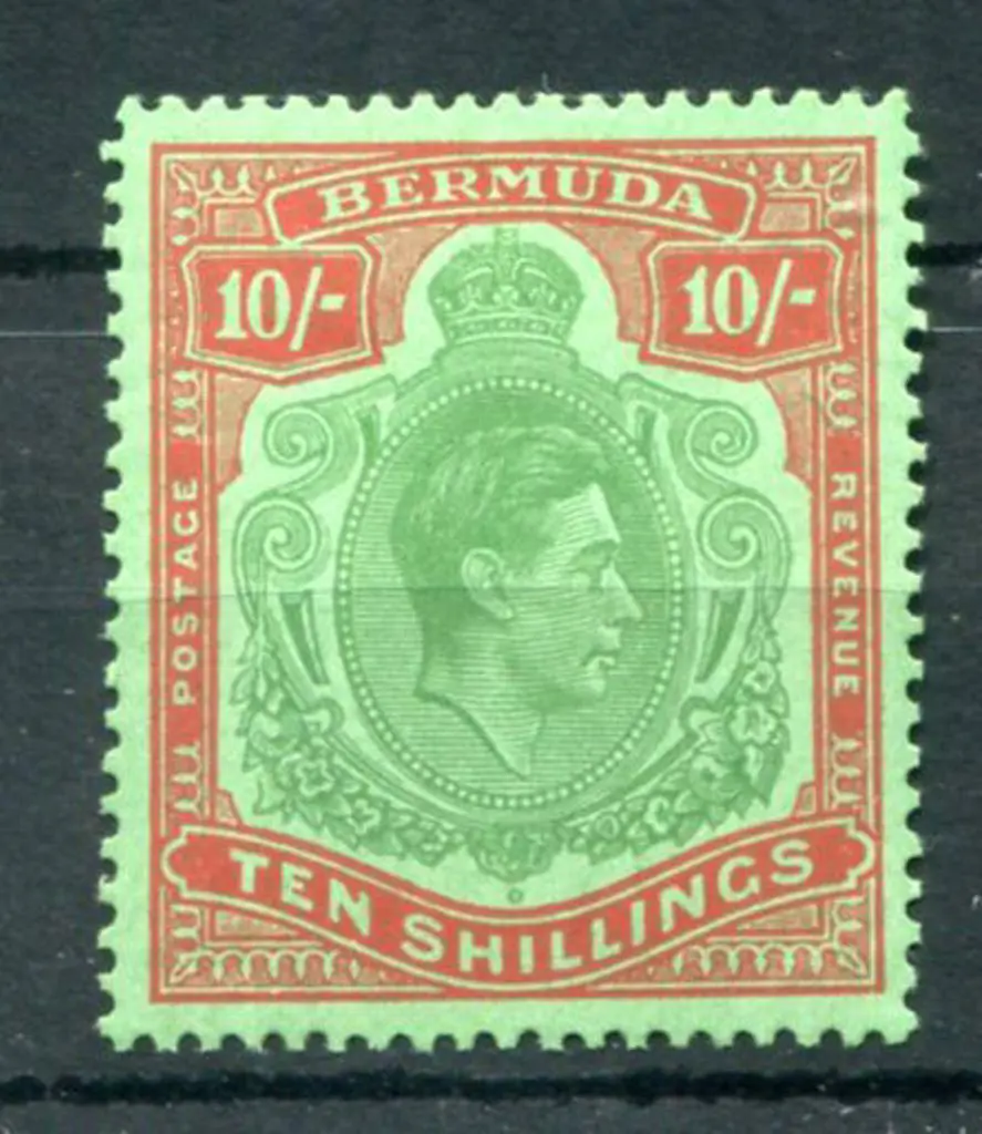 Bermuda 1939 10/- bluish green & deep red on ... Image 1++