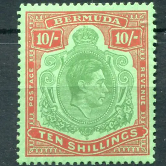 Bermuda 1939 10/- bluish green & deep red on ...