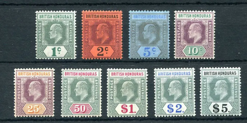 British Honduras 1904/07 KEVII CA wmk set of 9 to ... Image 1++