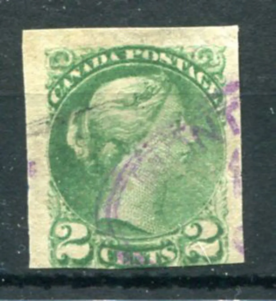 Canada 1870/90 2¢ grass green imperf single with ... Image 1++