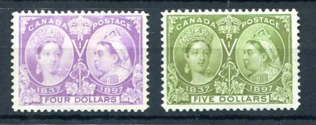 Canada 1897 $4 violet & $5 olive green Jubilee. ... Image 1++