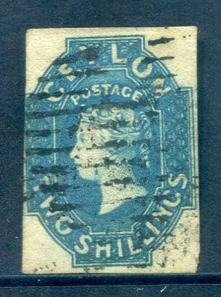 Ceylon 1857 2/- dull blue imperf with clear ... Image 1++