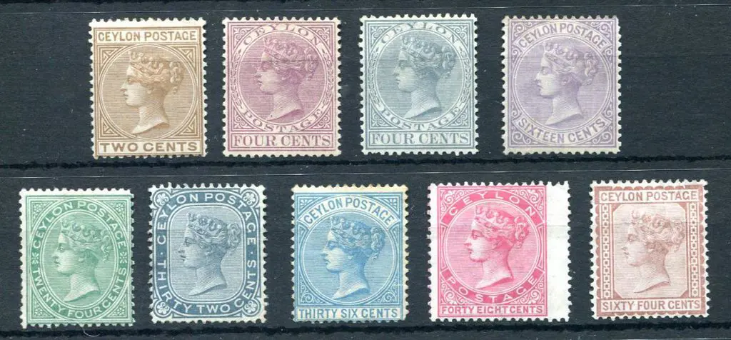 Ceylon 1872/80 QV CC wmk set to 64¢ (excl 8¢). All ... Image 1++