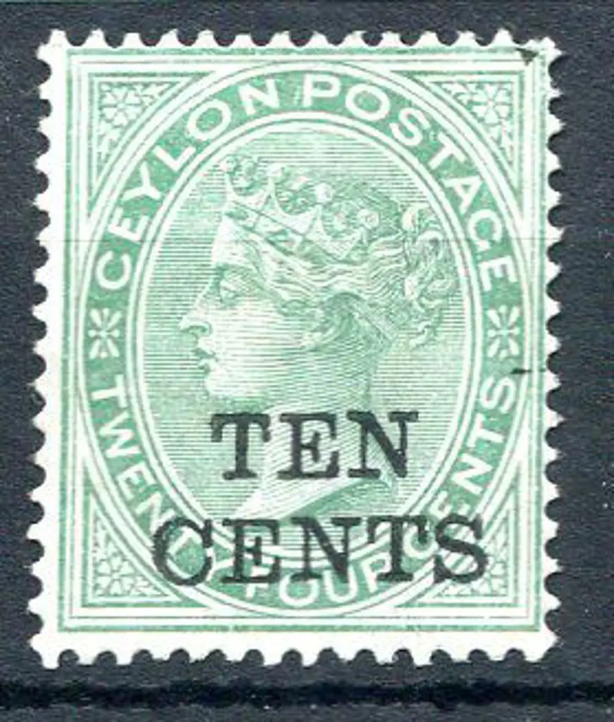 Ceylon 1885 "TEN CENTS" on 24¢ green. MLH/MH. SG ... Image 1++