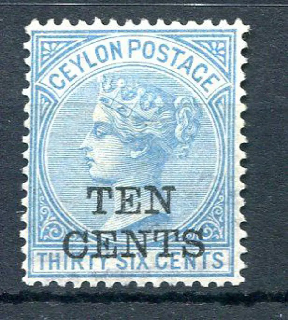 Ceylon 1885 "TEN CENTS" on 36¢ blue. Mint without ... Image 1++