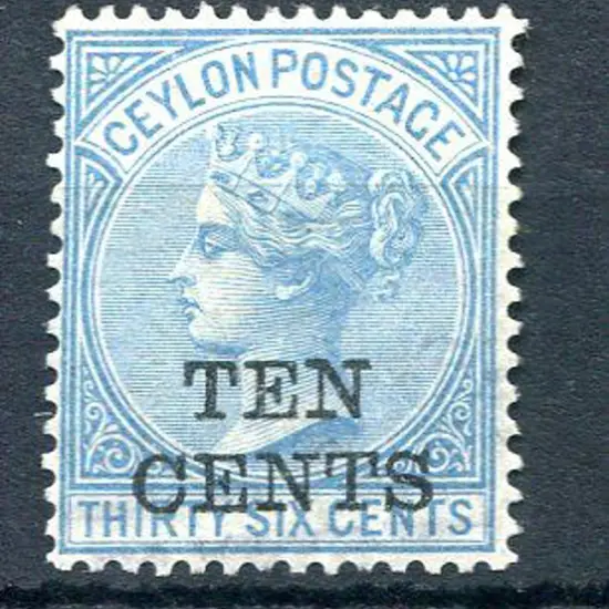 Ceylon 1885 "TEN CENTS" on 36¢ blue. Mint without ...