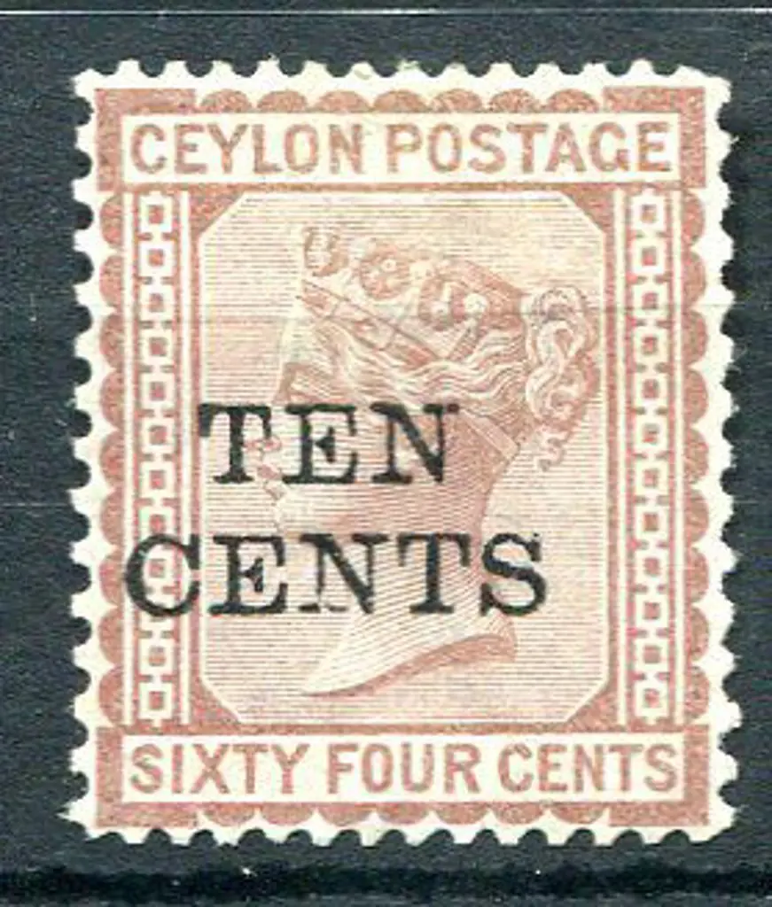 Ceylon 1885 "TEN CENTS" on 64¢ red-brown. MH & ... Image 1++