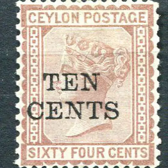 Ceylon 1885 "TEN CENTS" on 64¢ red-brown. MH & ...