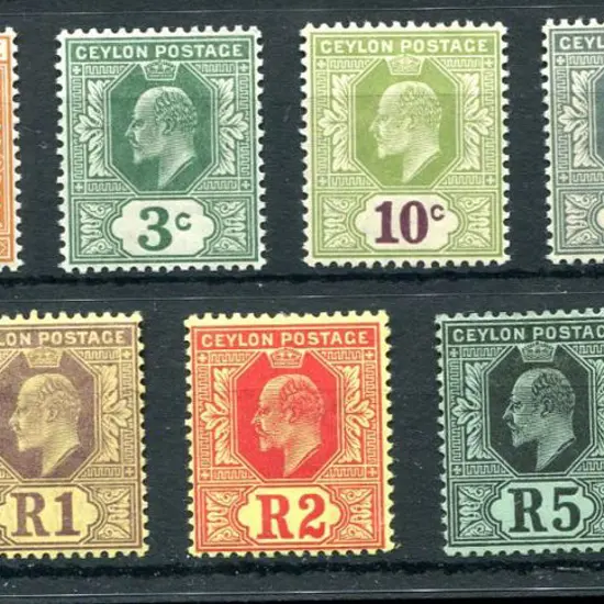 Ceylon 1910 KEVII MCA wmk set to 10r black on red. ...