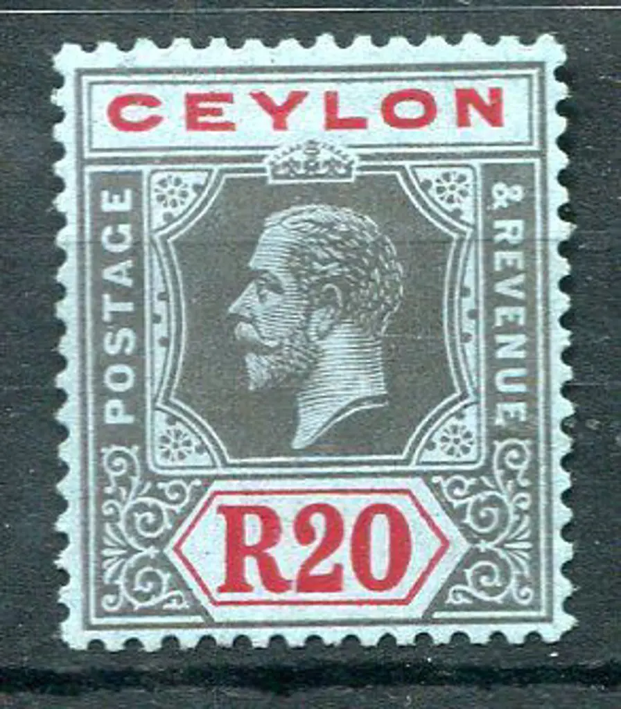 Ceylon 1912/25 20r black & red on blue, MCA wmk. ... Image 1++