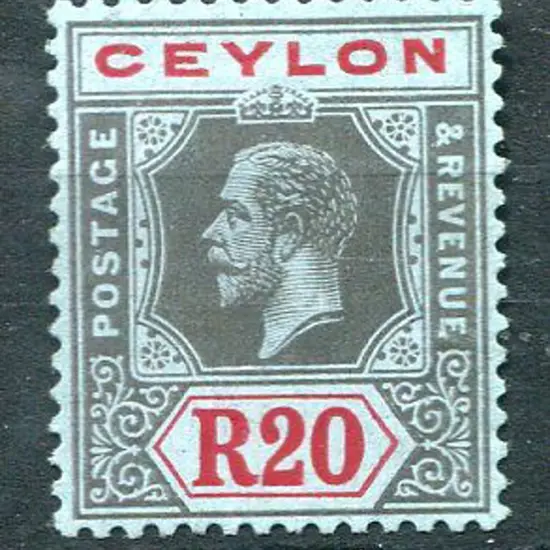 Ceylon 1912/25 20r black & red on blue, MCA wmk. ...