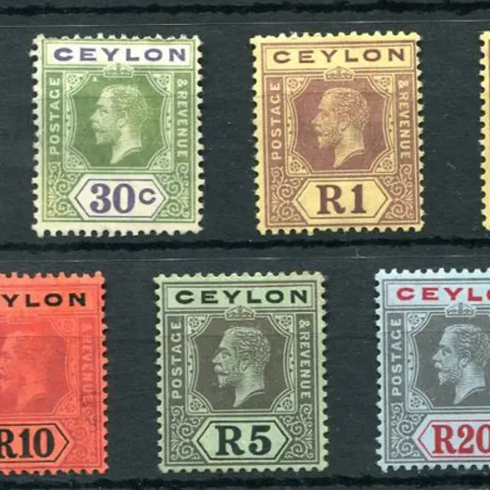 Ceylon 1912/25 25¢, 30¢, R1 (3), R5, R10 & R20 KGV ...