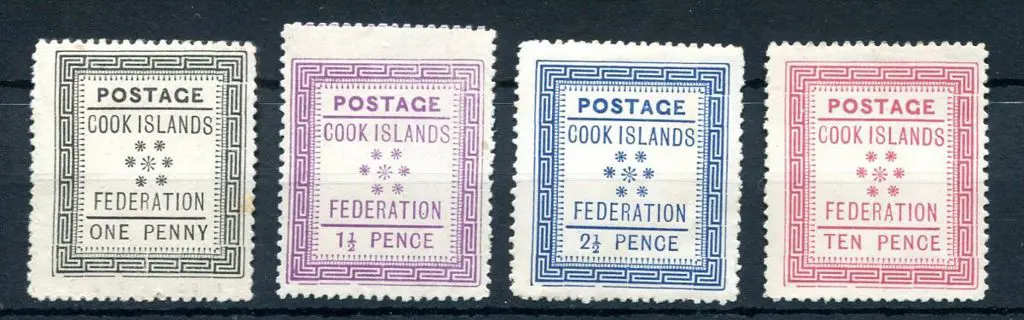 Cook Islands 1892 Federation set of 4 on toned ... Image 1++