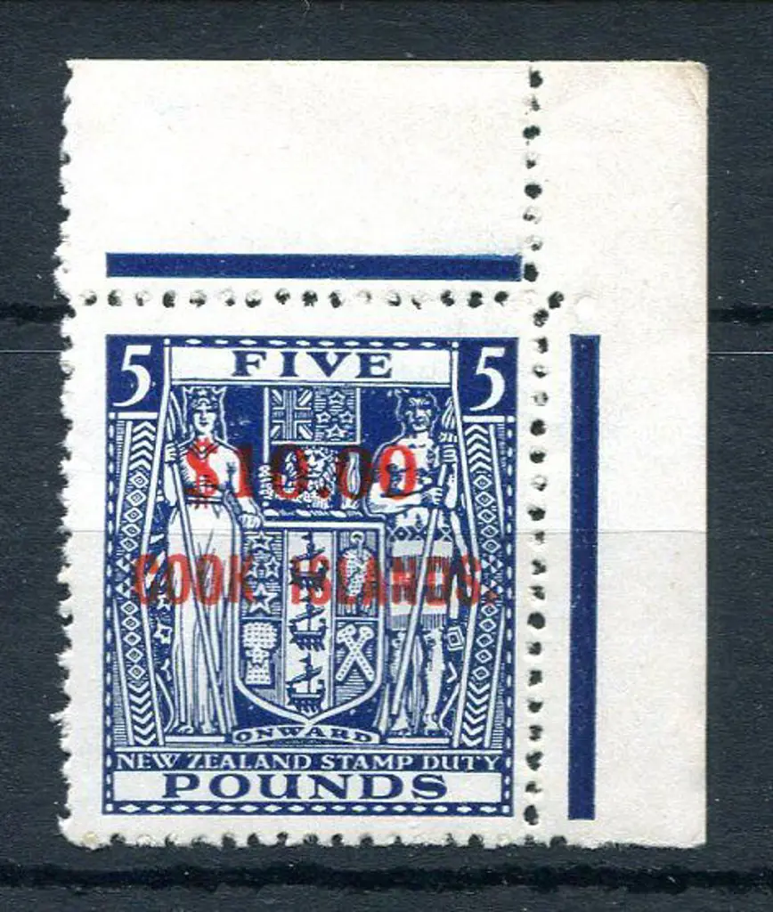 Cook Islands 1967 $10 on £5 blue Arms decimal ... Image 1++