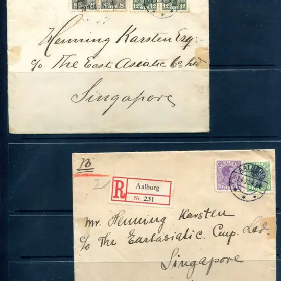 Denmark 1920 (Apr & Nov) 2 covers to Singapore, ...