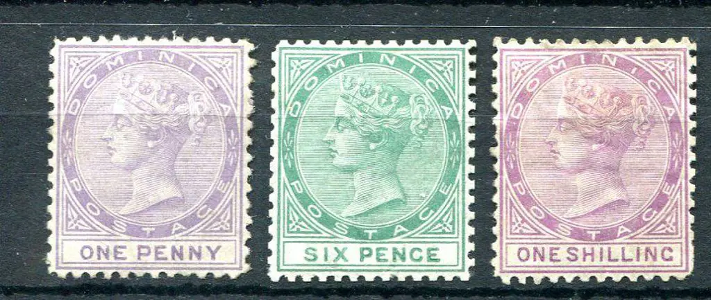 Dominica 1874 1d, 6d & 1/- QV, Cr/CC wmk & perf. ... Image 1++