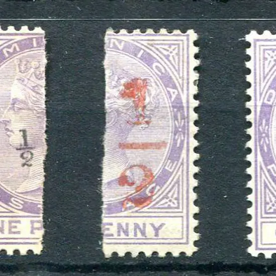 Dominica 1882/83 ½d QV bisects with the 3 types of ...