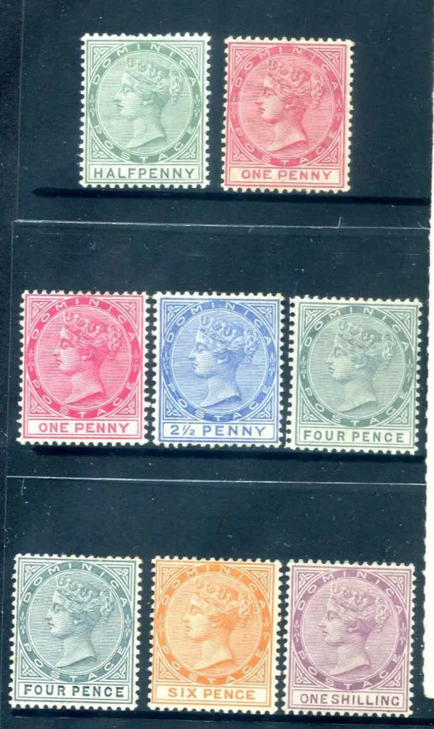 Dominica 1886/90 QV, Cr/CA set of 6 plus shades of ... Image 1++