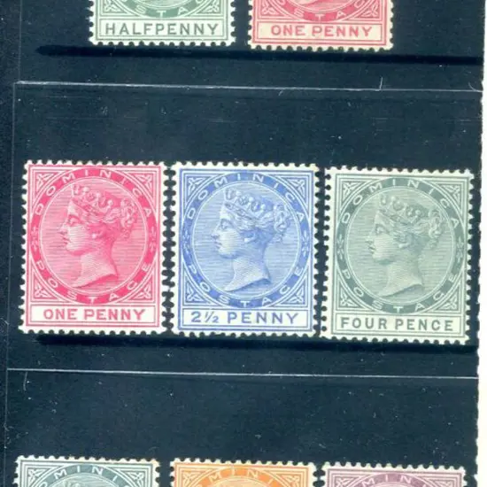 Dominica 1886/90 QV, Cr/CA set of 6 plus shades of ...
