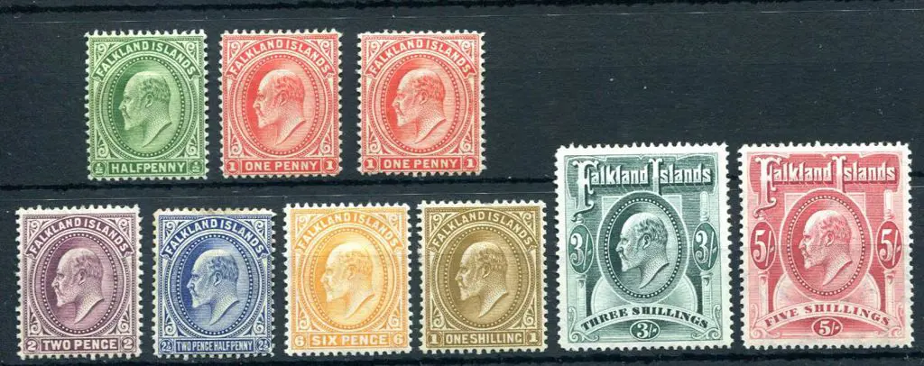 Falkland Islands 1904/12 KEVII set of 8 to 5/- ... Image 1++