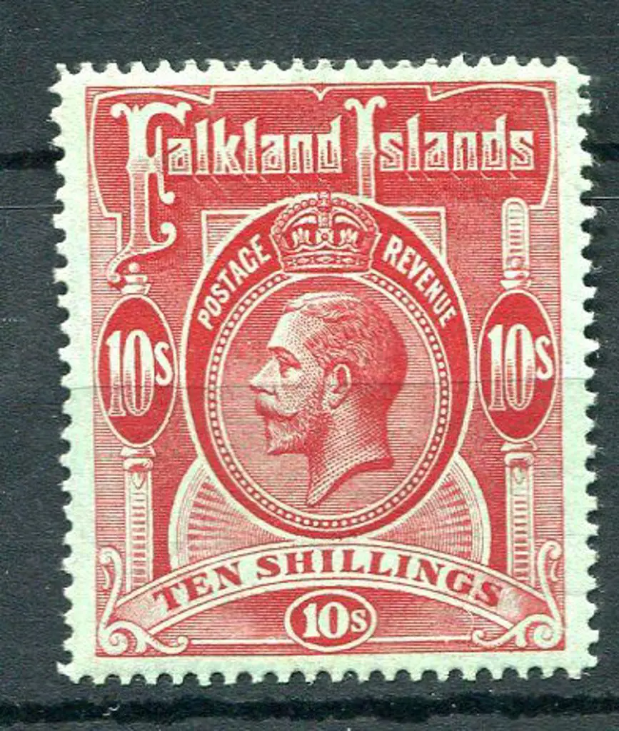 Falkland Islands 1912/20 10/- red on green. MLH & ... Image 1++