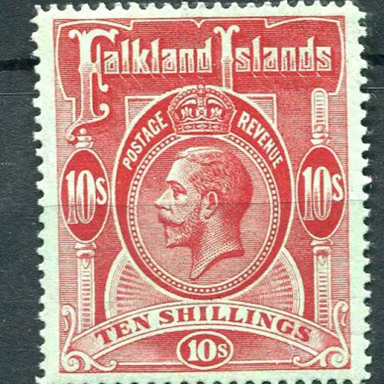 Falkland Islands 1912/20 10/- red on green. MLH & ...