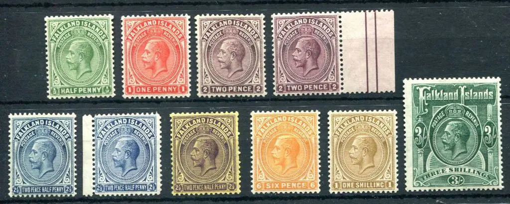 Falkland Islands 1921/28 KGV script wmk set to 3/- ... Image 1++