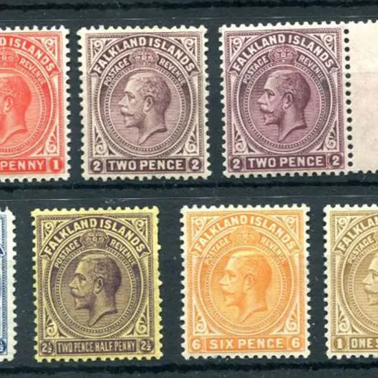 Falkland Islands 1921/28 KGV script wmk set to 3/- ...