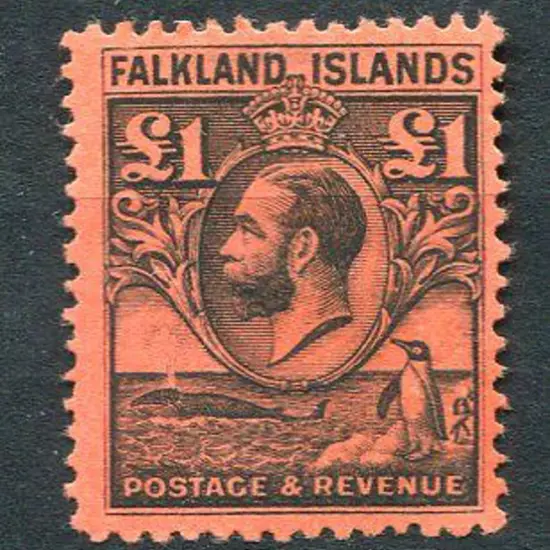 Falkland Islands 1929/37 £1 black on red. Fine ...