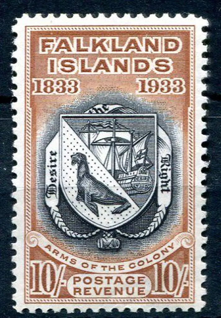 Falkland Islands 1933 10/- black & chestnut Cent. ... Image 1++