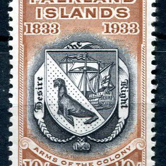 Falkland Islands 1933 10/- black & chestnut Cent. ...