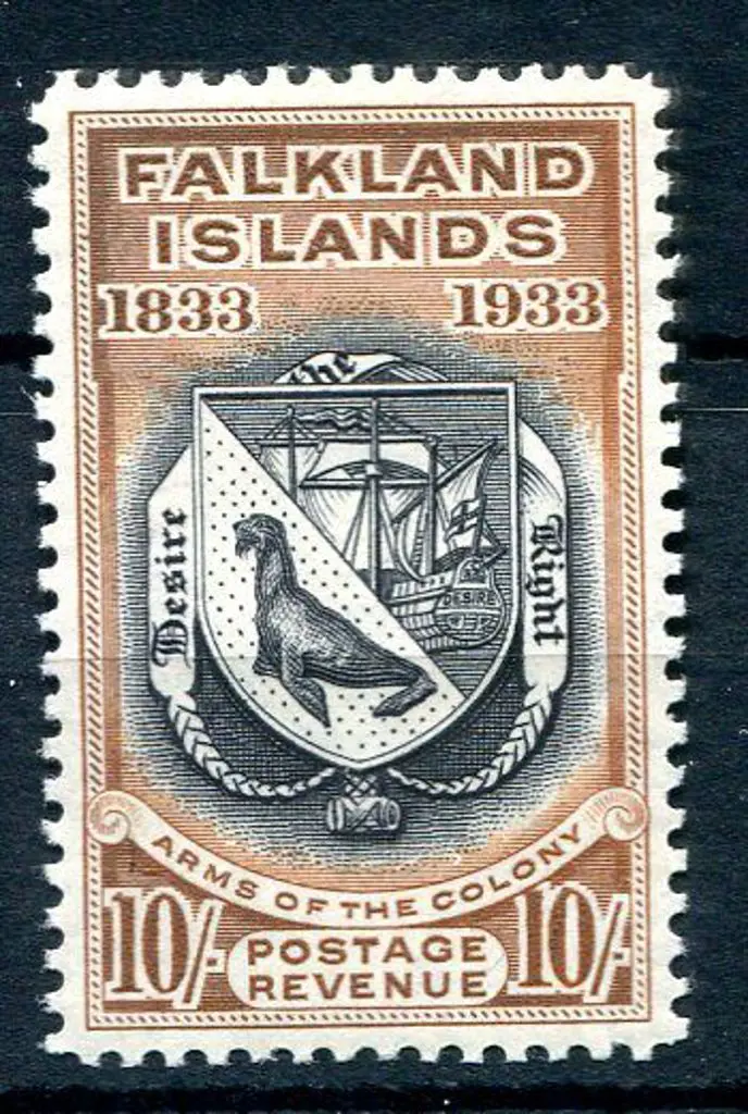 Falkland Islands 1933 10/- black & chestnut Cent. ... Image 1++