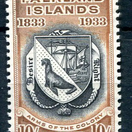 Falkland Islands 1933 10/- black & chestnut Cent. ...