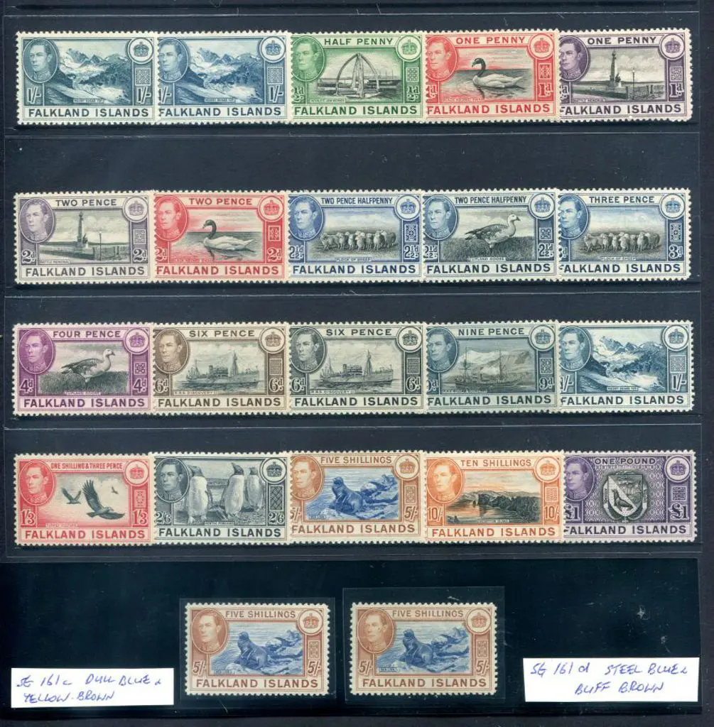 Falkland Islands 1938/50 KGVI defins to £1 incl 3 ... Image 1++