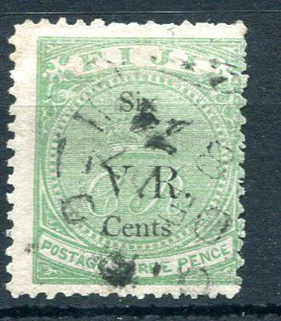 Fiji 1874 "V.R." (SG type 6) ovpt on 1872 "Six ... Image 1++