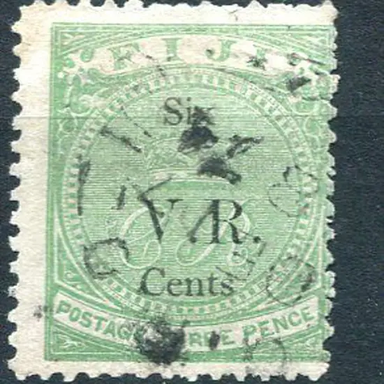 Fiji 1874 "V.R." (SG type 6) ovpt on 1872 "Six ...