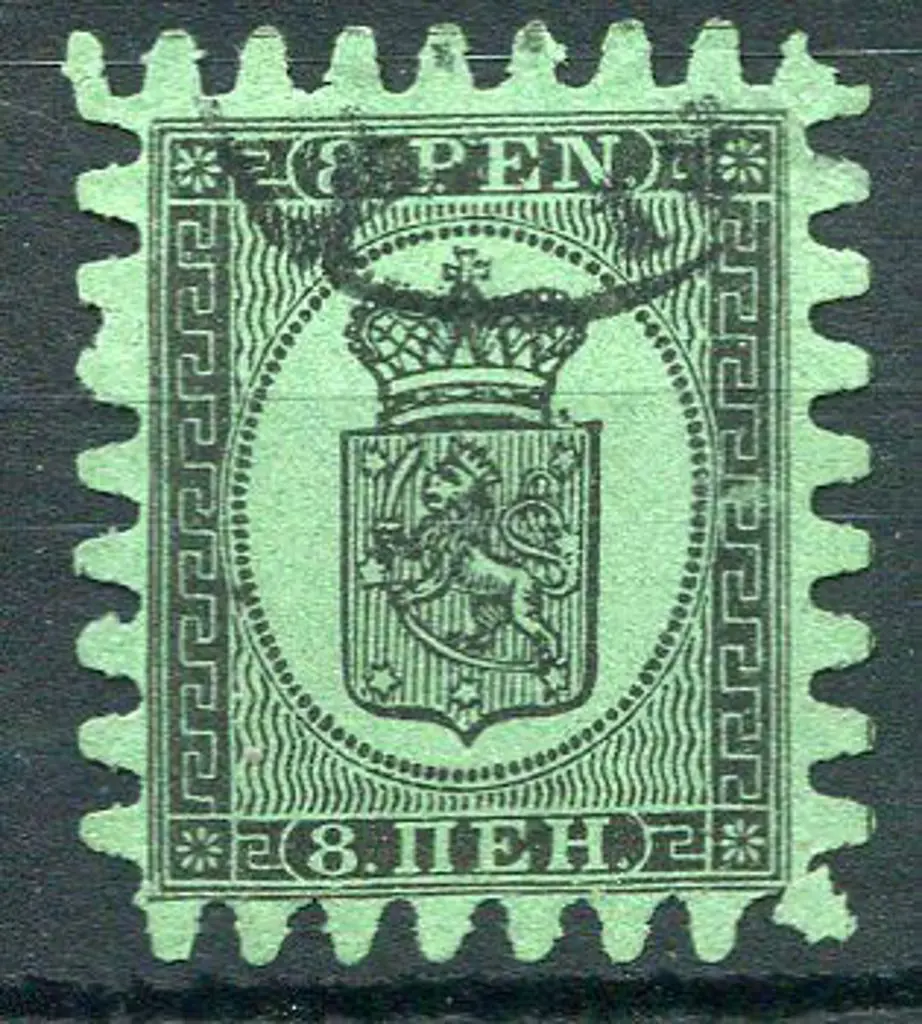 Finland 1866/67 8p black on green, serpentine ... Image 1++