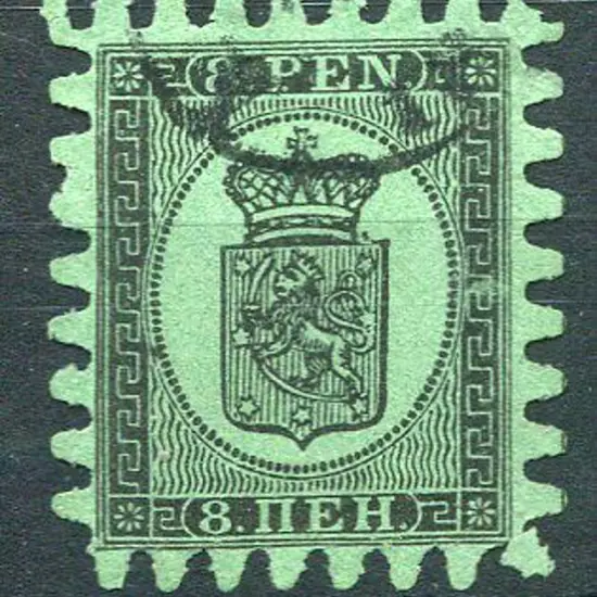 Finland 1866/67 8p black on green, serpentine ...