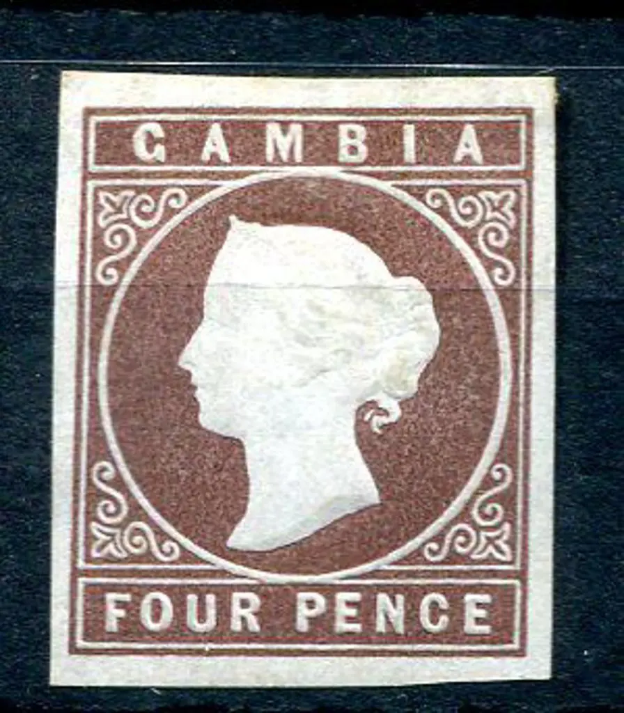 Gambia 1874 4d brown, CC wmk imperf with 4 large ... Image 1++